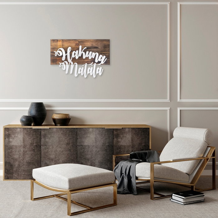 Wallity Hakuna Matata Metal Decor - Plata y Nogal